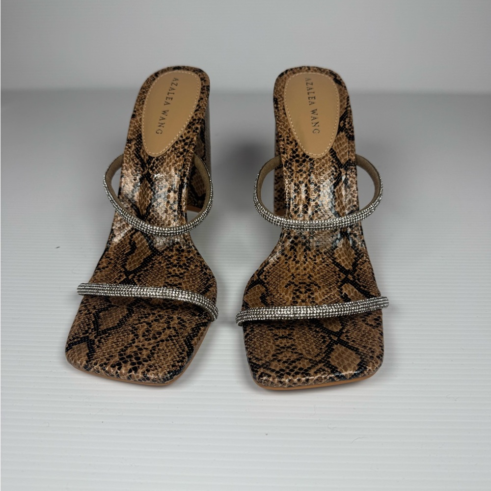 Azalea Wang Eulalia Snake Rhinestone Strap Mule Heels Size 8 - Picture 1 of 6